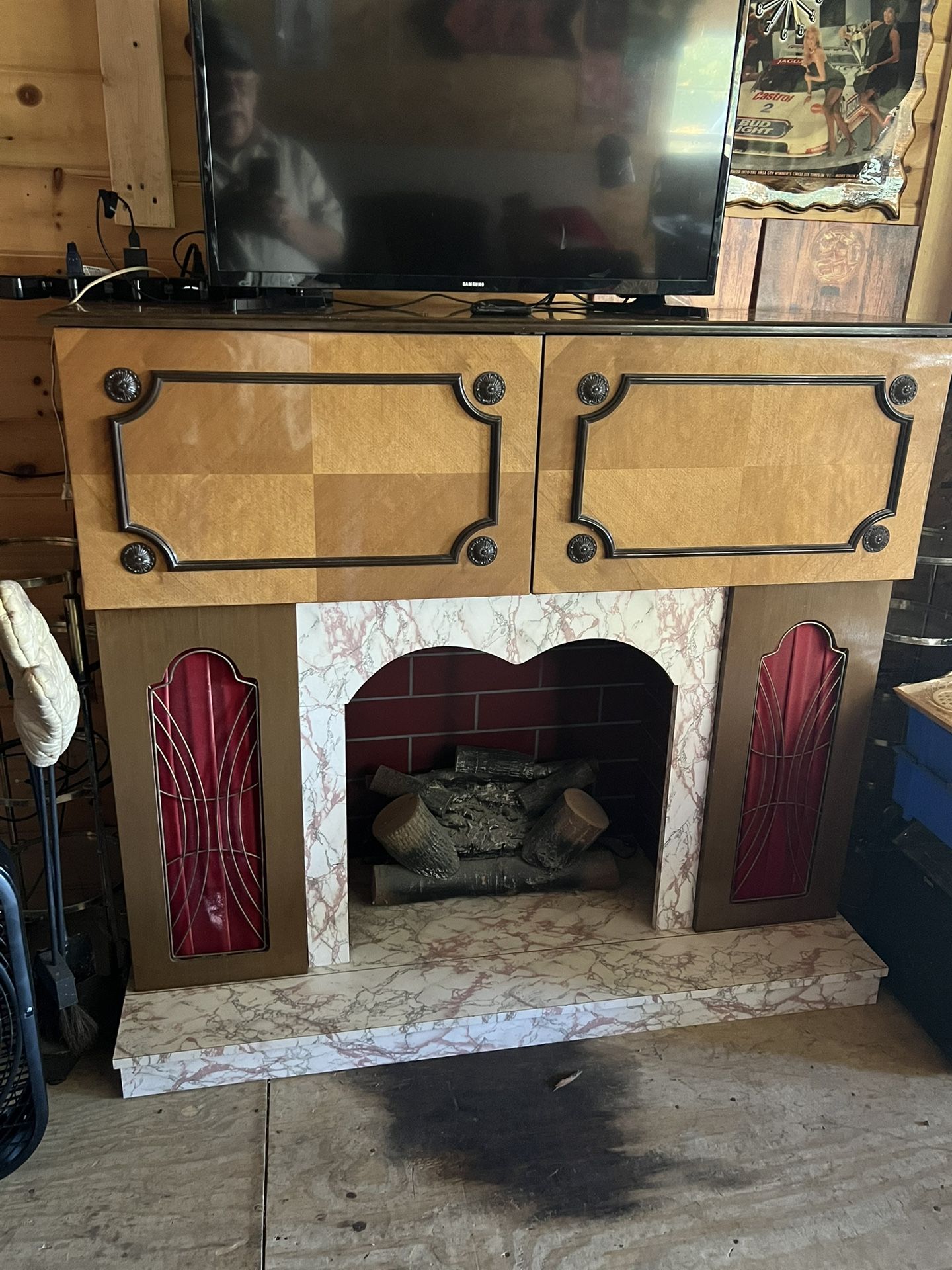 Vintage Fireplace With Stereo Eight Track Player And Bar