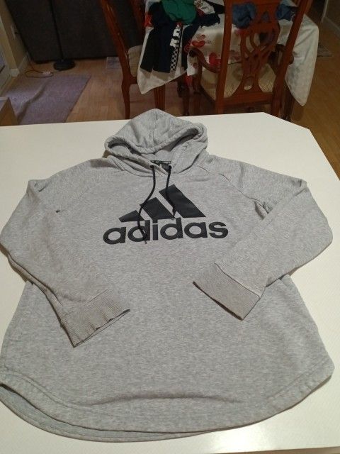 Youth Adidas Gray Hoodie Black Lettering Size L (14-16)