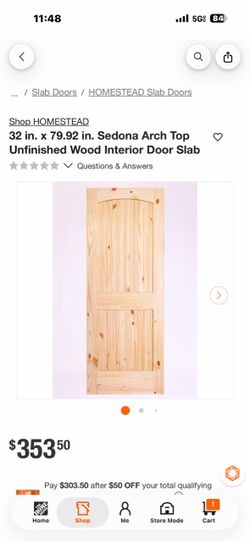 HOMESTEAD 32 in. x 79.92 in. Sedona Arch Top Unfinished Wood Interior Door Slab
