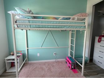 Twin white metal loft bed
