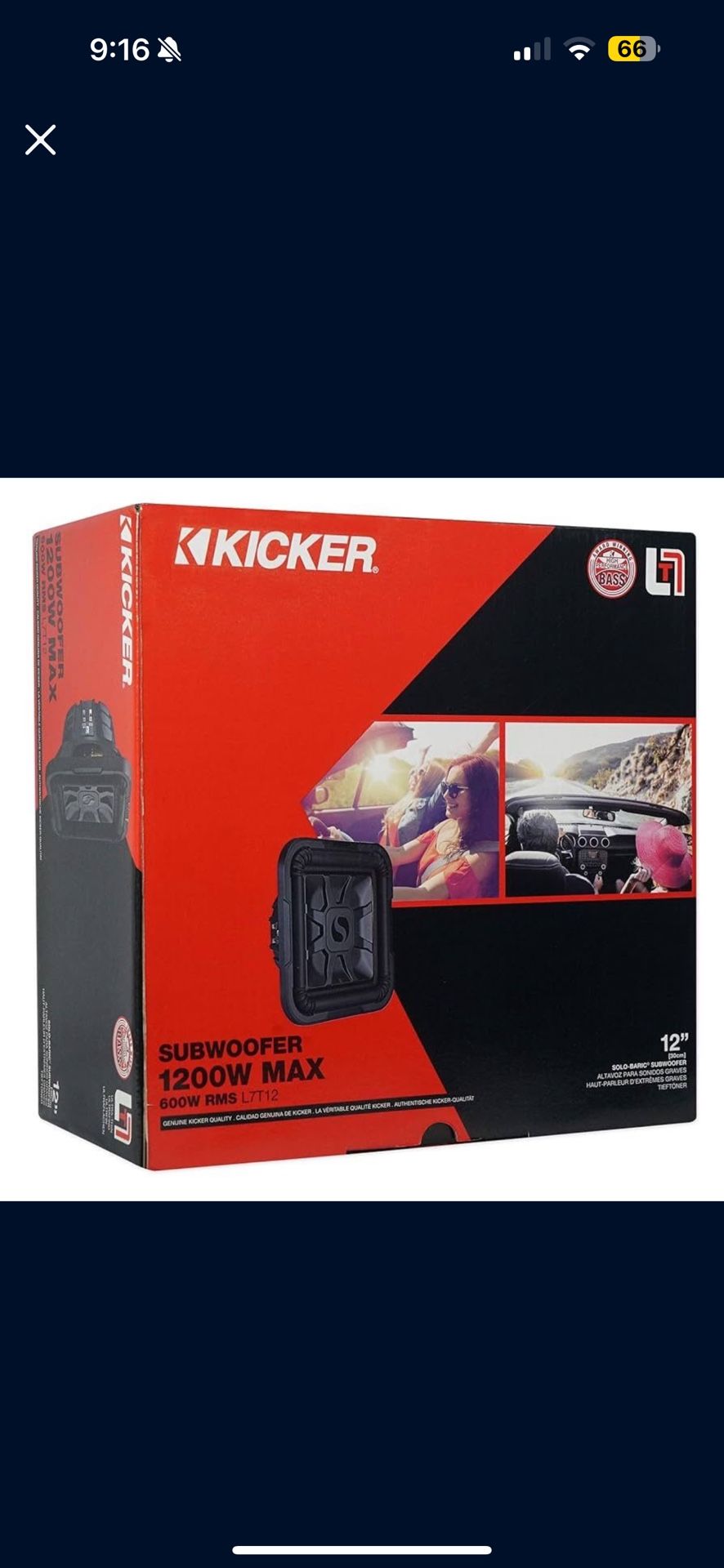 Kicker L7 12” Shallow Subwoofer 46L7T124 Brand New