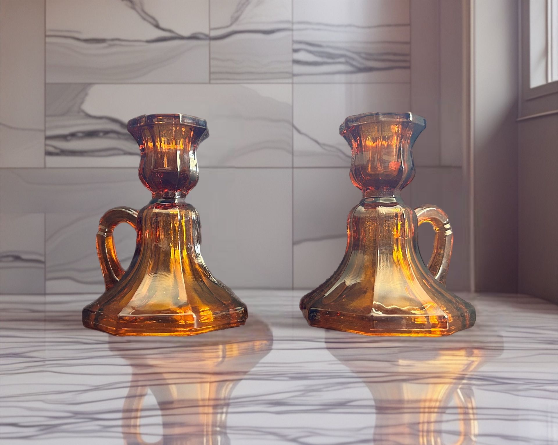 Amber Glass Candle Holders