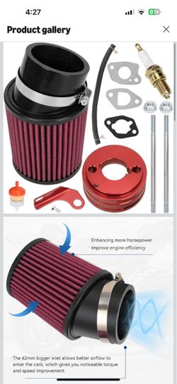 Upgraded Air Filter Adapter Kit for Predator 212cc 196cc Coleman CT200U BT200X KT196 6.5Hp Clone Engine Mini Bike Go Kart Performance Parts Red