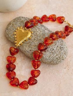 N170- Amber Resin Heart Love Chain Necklace!