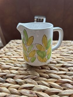Retro Vintage Creamer Cup, 70s, 1970s, Lime Green, Yellow, Floral, Leaves, Leaf, Speckled Creamer, MCM