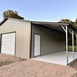 32×30×10 Steel Garage w/ Lean-To Carport