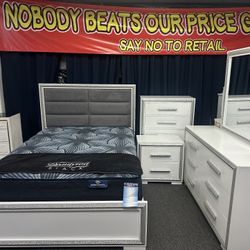 White/ Gray Modern Queen 5 PC Bedroom W/ Glitter Accents On Sale NOW! (King also available)