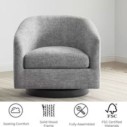 🥨CHITA Swivel Accent Chair, FSC Certified Upholstered Fabric Barrel Chair for Living Room, Pebble Grey