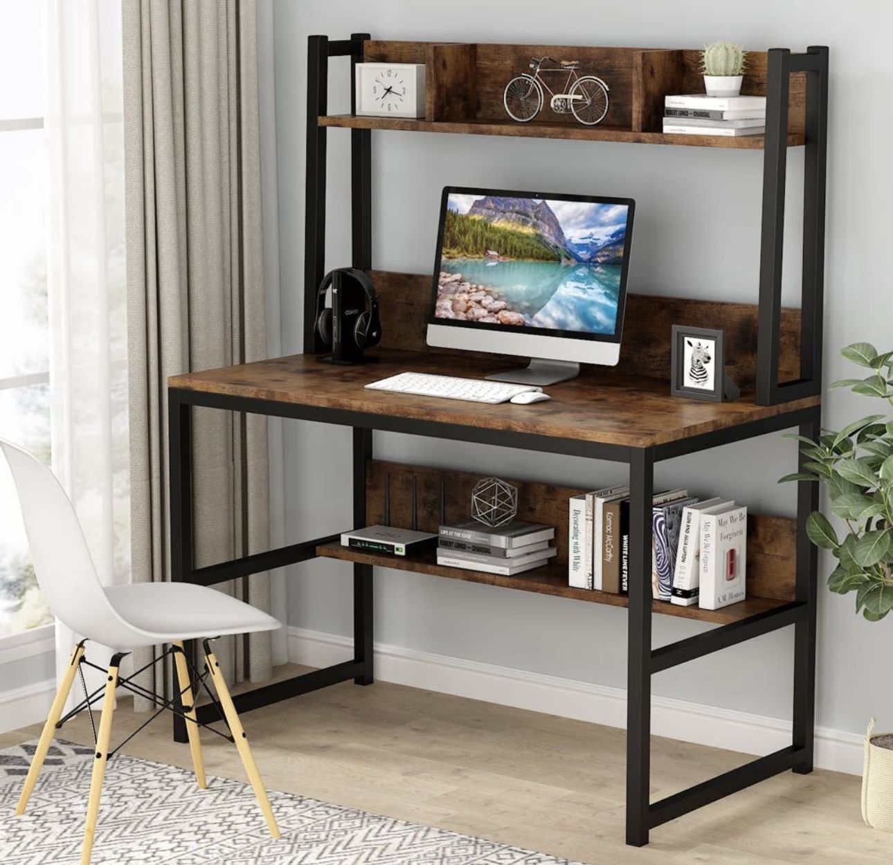BDTB19BX 55" Tall Computer Desk, Home Office Desk with Hutch and Shelves
