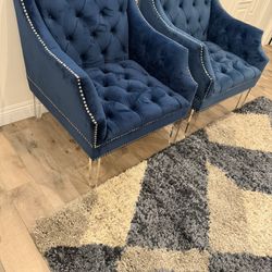 Combo Blue Velvet Accent Chairs & Area Rug