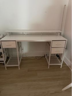 White LED Desk with Storage
