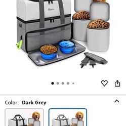 Mancro Dual Layers Dog Travel Bag, Pet Travel Bags with 2 Extra Large Food Containers, 2 Collapsible Dog Bowls, Multi-Pockets Tote Organizer for Pet S