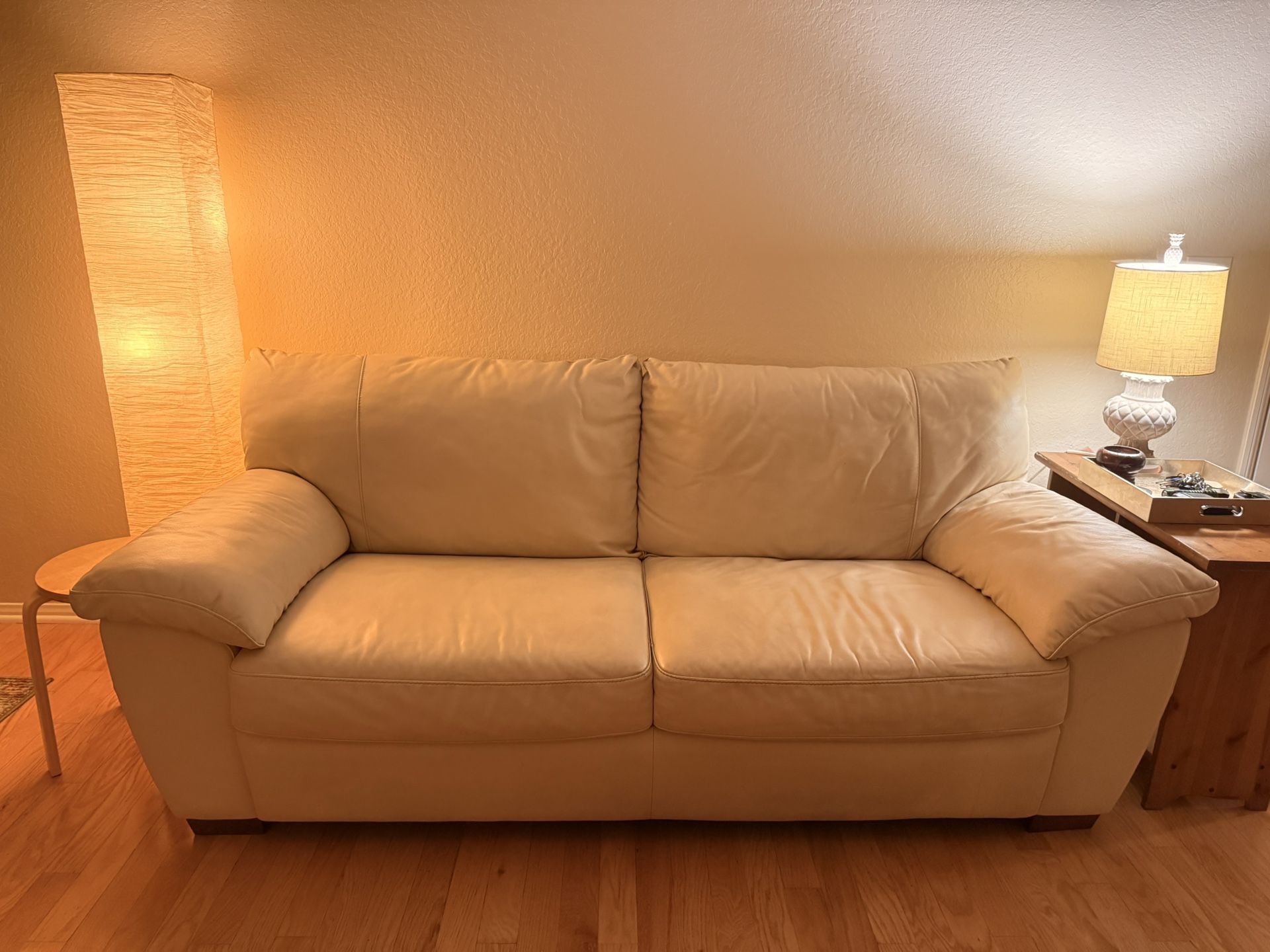 Ikea Vreta Two Seat Leather Sofa - Ivory White