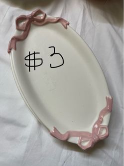Ceramic Oval Tray with Pink Bow Detail