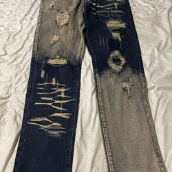 Distressed Tan Two Tone Pants