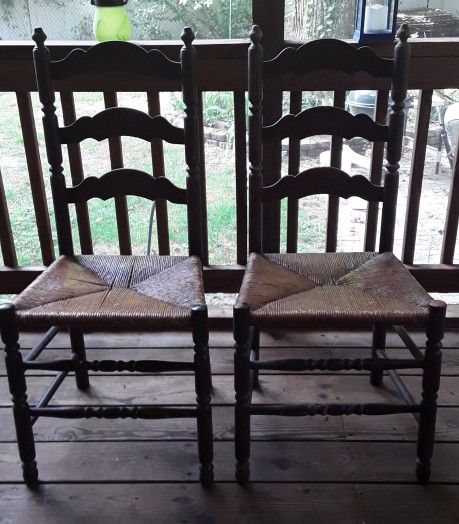 Pair Rush Seat Chairs