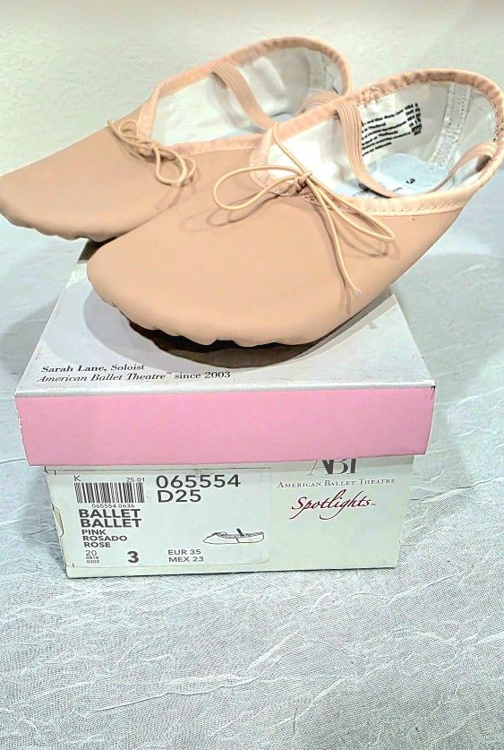 ABT American Ballet Theater Girls Beginner Leather Full Sole Ballet Shoes Size