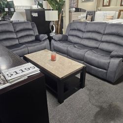 Brand New Gray Linen Manual Reclining Sofa + Loveseat 2PCs Set