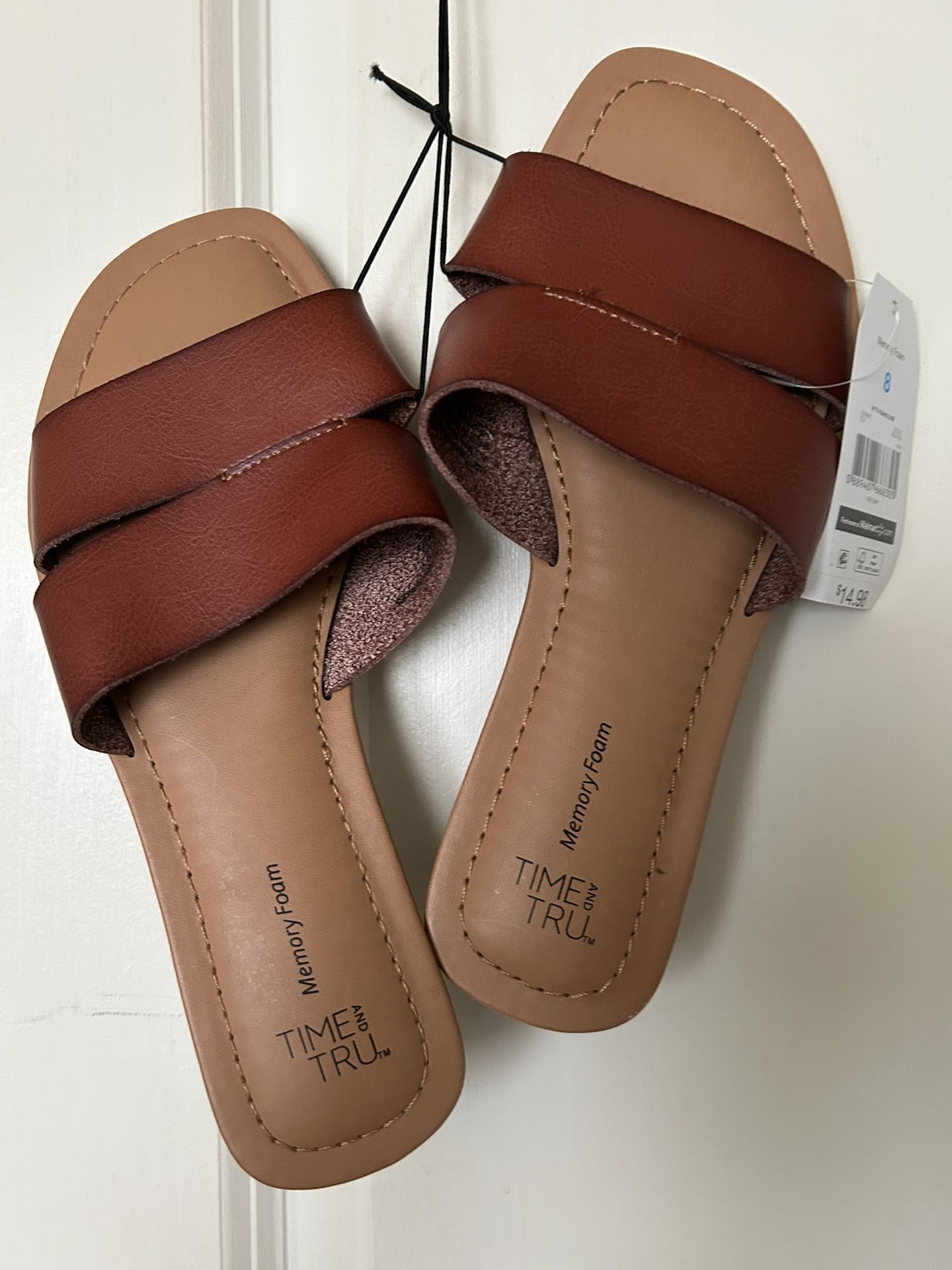 Size 8: Time And tru Cognac brown Slides NEW