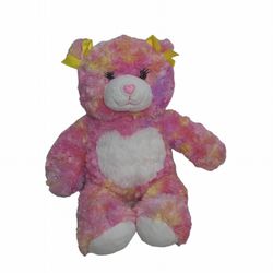 Build a Bear Workshop Pink Heart Bear Plush w/ yellow bows 16" Stuffed Animal  