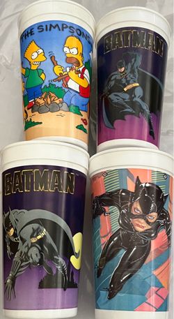 Vintage Batman and The Simpsons collector cups