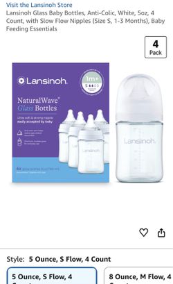 Sealed box New! Lansinoh Glass Baby Bottles, Anti-Colic, White, 5oz, 4 Count