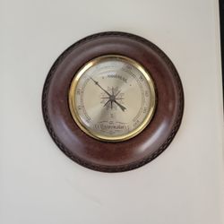 VINTAGE LEATHER FRAMED ROUND WALL THERMOMETER - GERMANY