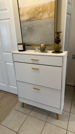 White Shoe Cabinet with Gold Handles