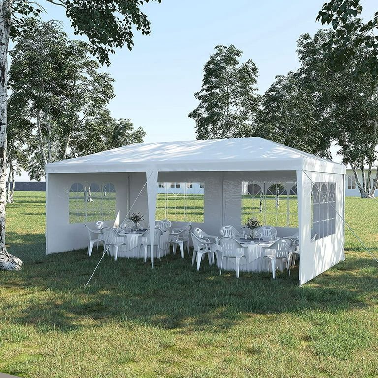 10'x20' Outdoor Party Tent, Large Wedding Birthday Tents for Parties, White Canopy Tent with 6 Removable Sidewalls