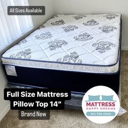Full Size Mattress Pillow Top 14” Inches Thick Excellent Comfort Also Available: Twin, Queen And King New From Factory Delivery Available