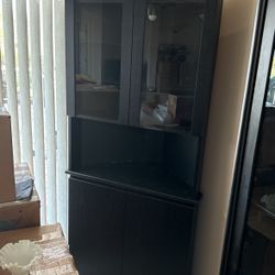 Wood Corner Cabinet With Glass Shelving