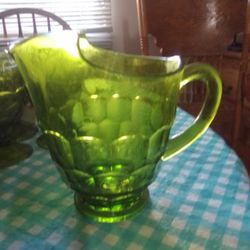 Antique Gree Glass Vintage Set Pitcher Goblets