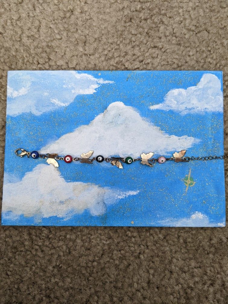 Mel De Ojo Bracelet, Evil Eye, Butterfly, Fake Gold