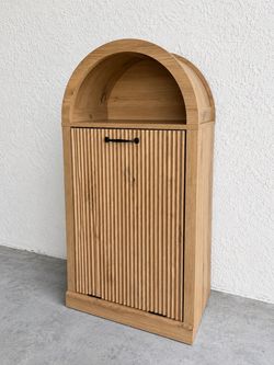 Oak Fluted Hamper ā Hidden Garbage Can ā Mid Century Modern ā Brand New!