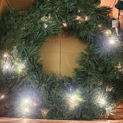 24" Lighted Holiday Christmas Wreath Brand New - 2 Available