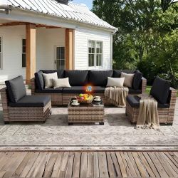 Black 7pc Outdoor Sectional Patio Furniture Set