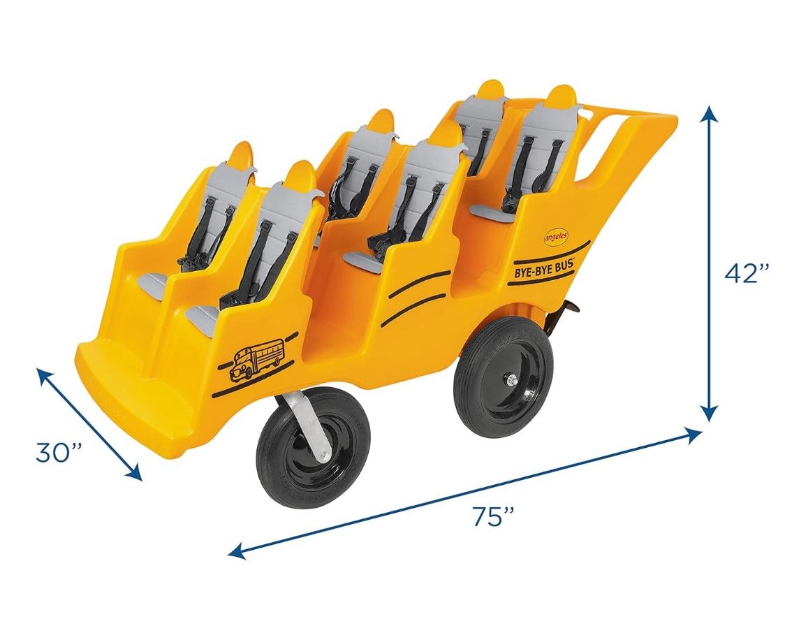 Children’s Factory 6-Passenger Bye-Bye Buggy, Daycare Multi-Passenger Stroller With Never-Flat "Fat Tire", Yellow 6 Passenger Yellow