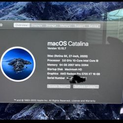 iMac 27” 5K 3.6 GHz 10-Core Intel Core i9 64gb DDR4 