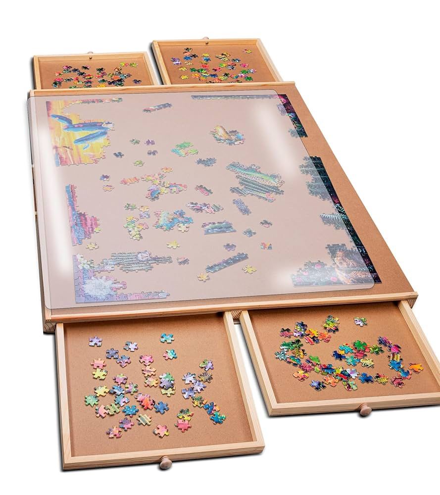 1000 Piece Puzzle Board with Drawers and Cover - Portable Wooden Jigsaw Puzzle Tray with Drawers, Solve Station & Sturdy Table - Be in Control with a
