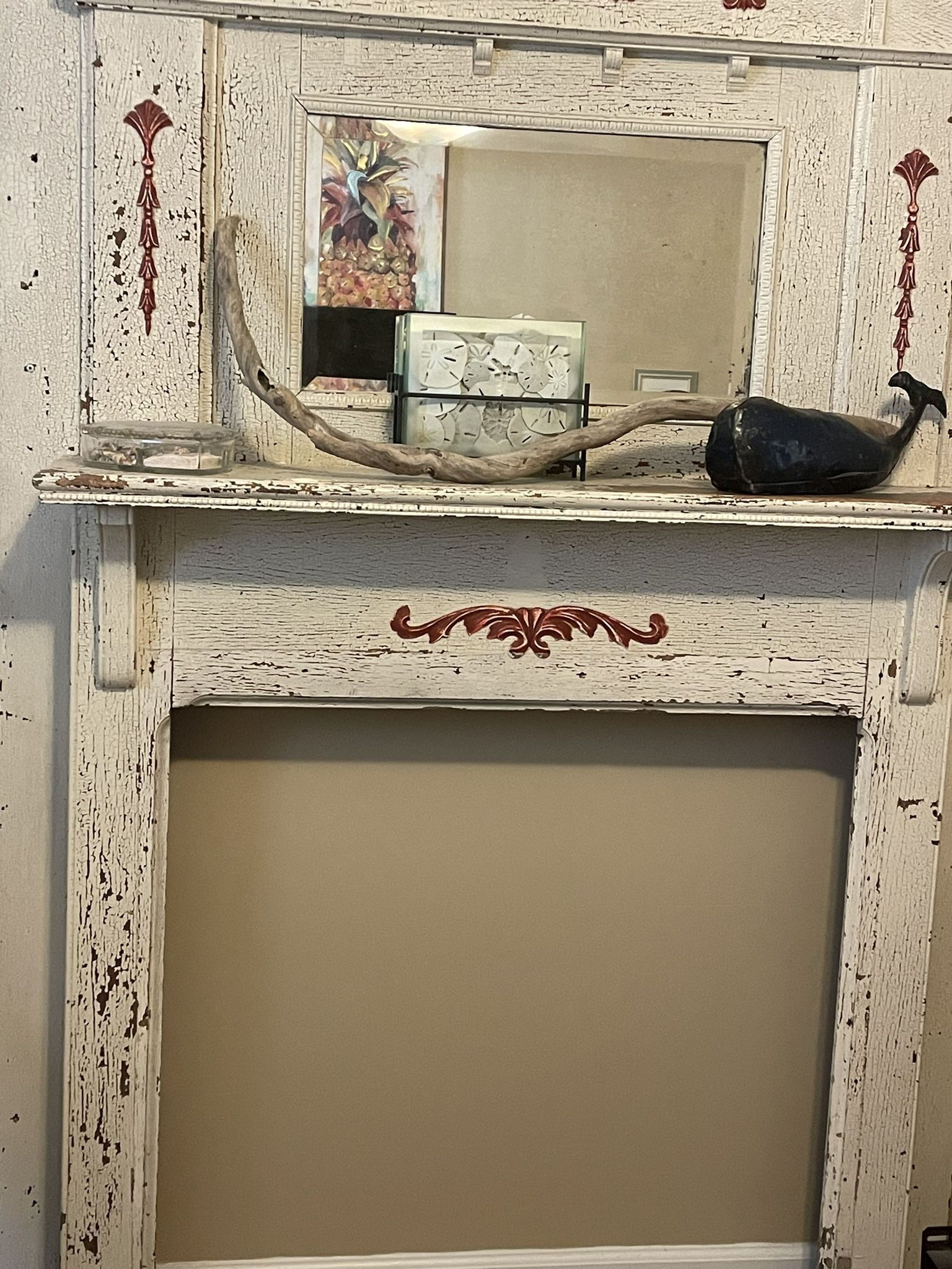 Antique Fireplace Mantel With Mirror