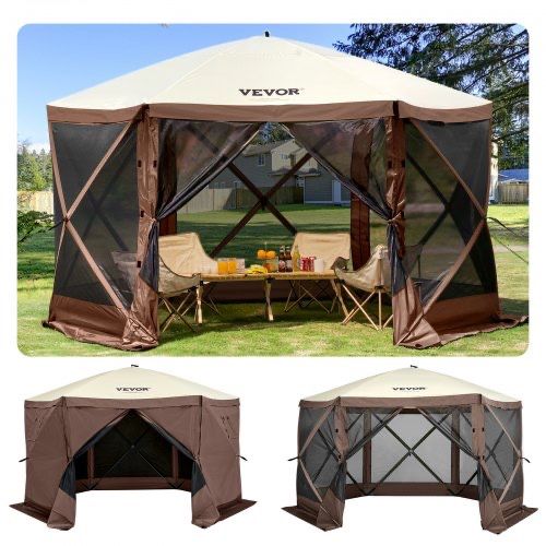 VEVOR Camping Gazebo Tent, 10'x10', 6 Sided Pop-up Canopy Screen Tent for 8 Person Camping, Waterproof Screen Shelter w/Portable Storage Bag, Ground S
