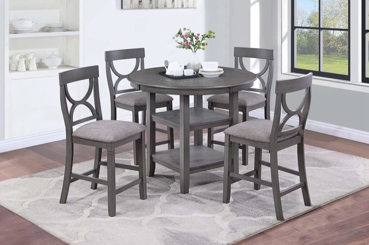 Gray 6 piece Dining Set gray table, 4 upholstered chairs & bench Seats