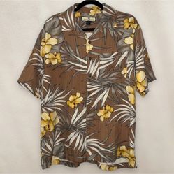 Tommy Bahama Brown Floral Button Up Silk Shirt Hawaiian Flower Pattern Sz Medium
