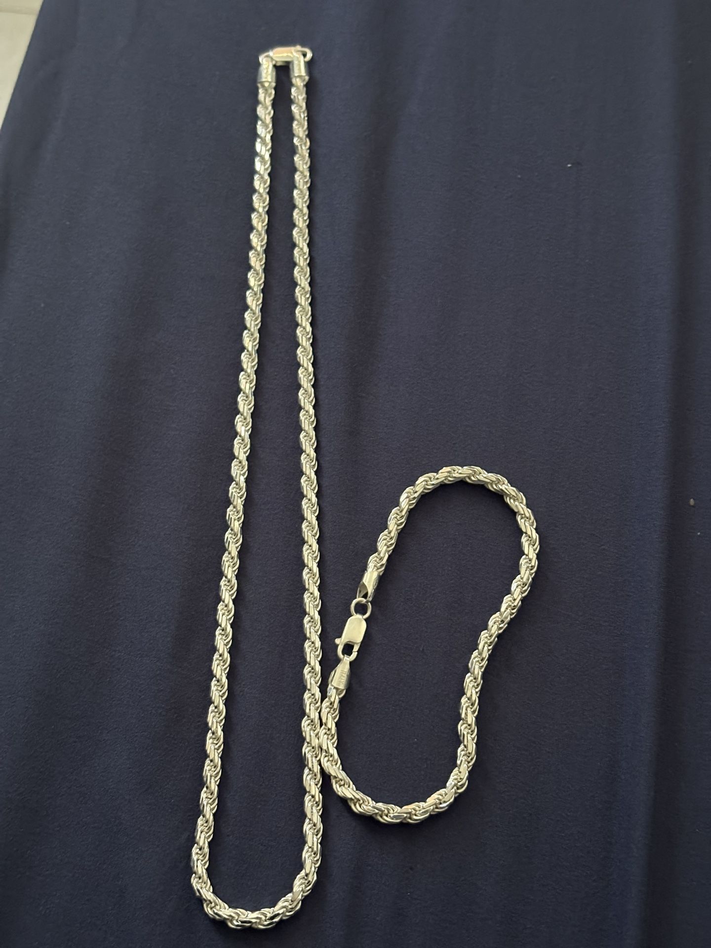 925 Italian Silver Rope Chain And Bracelet