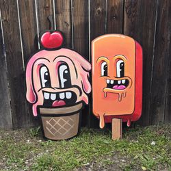 FROSTY DUDES Hand Painted Wood Cut Outs - Approx 3 Feet Tall  Each