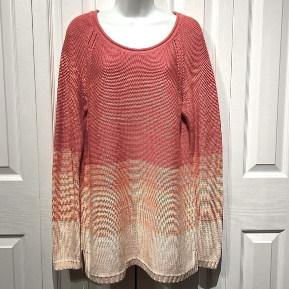 Natural Reflections Cotton Orange Toned Ombre Long Sleeve Sweater Size L