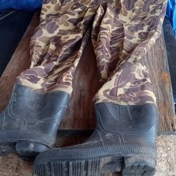 Camo Hip Waders And Two Fishing Nets