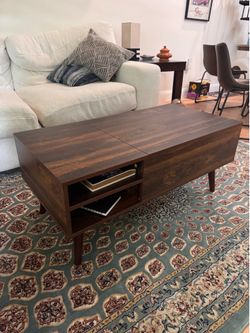 Mid-Century 39" Wood Lift Top Coffee Table with Storage