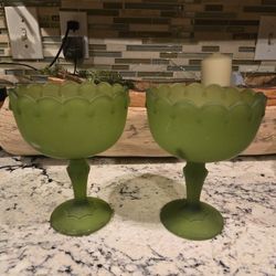 Vintage Green Glass Candy Dish