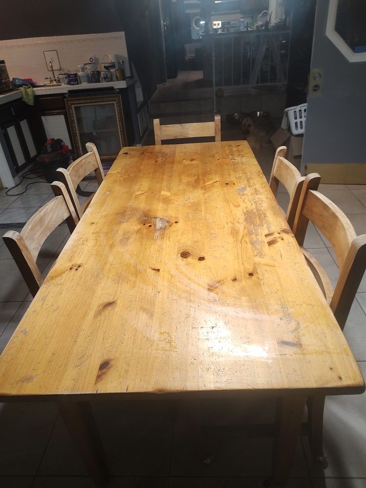 Solid Wood Dining Room Table With Six Chairs